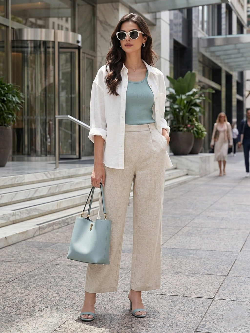 VORA LABEL Women Linen Solid Full Length Wide-Leg Trousers - Beige
