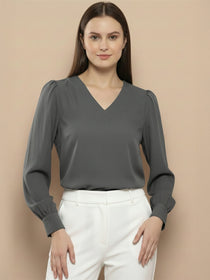 VORA LABEL Women Solid Regular Fit Top - Sky Blue