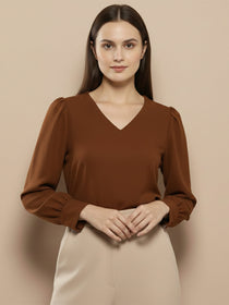 VORA LABEL Women Solid Regular Fit Top - Sky Blue
