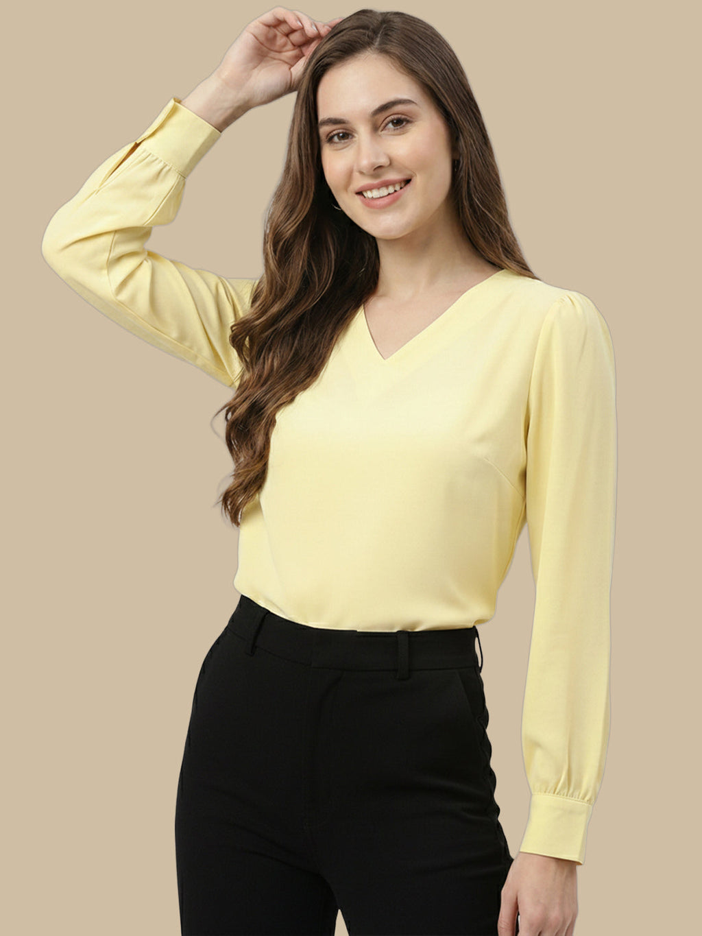 VORA LABEL Women Denim Solid Regular Fit Top - Yellow