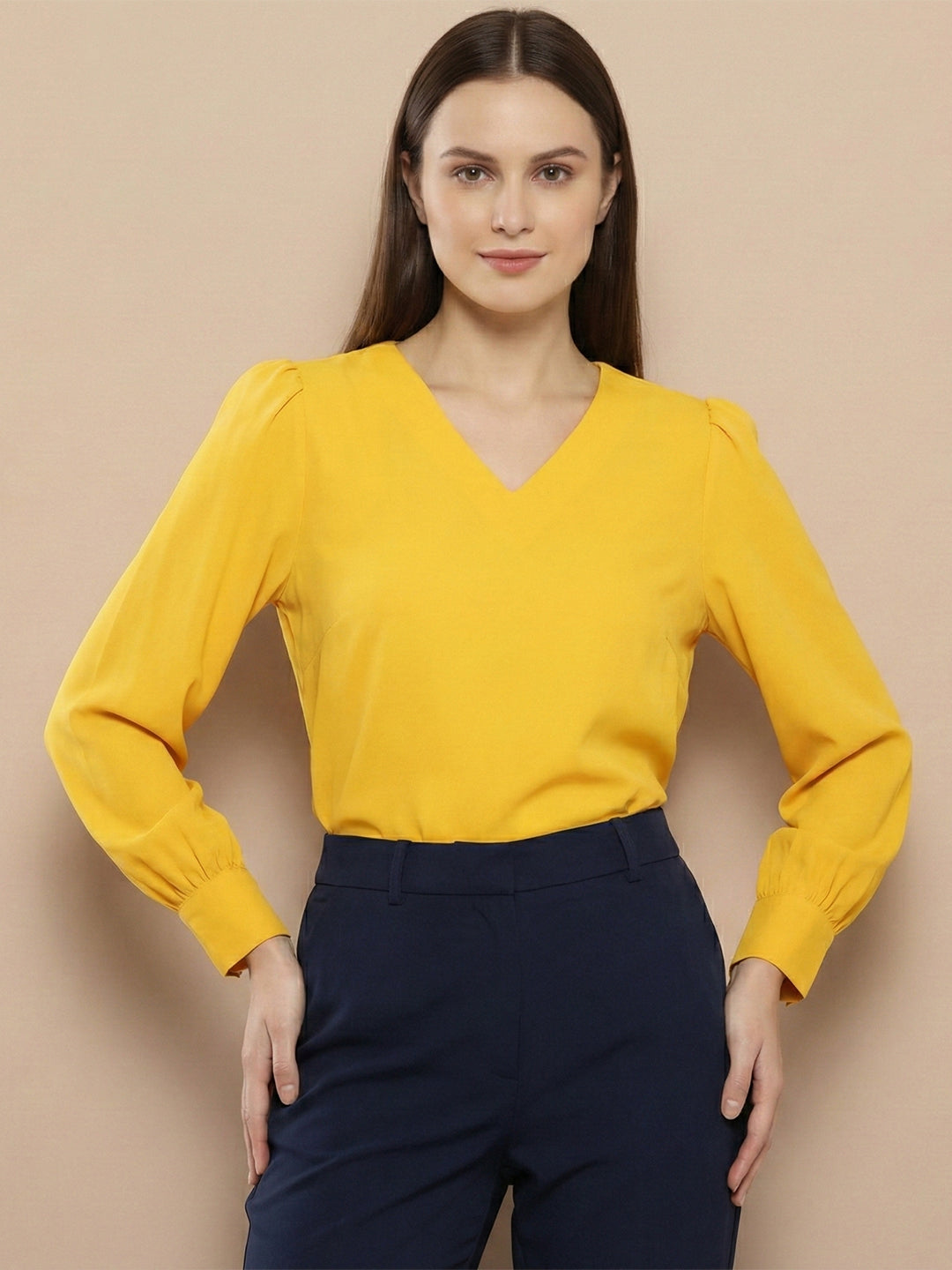VORA LABEL Women Denim Solid Regular Fit Top - Yellow