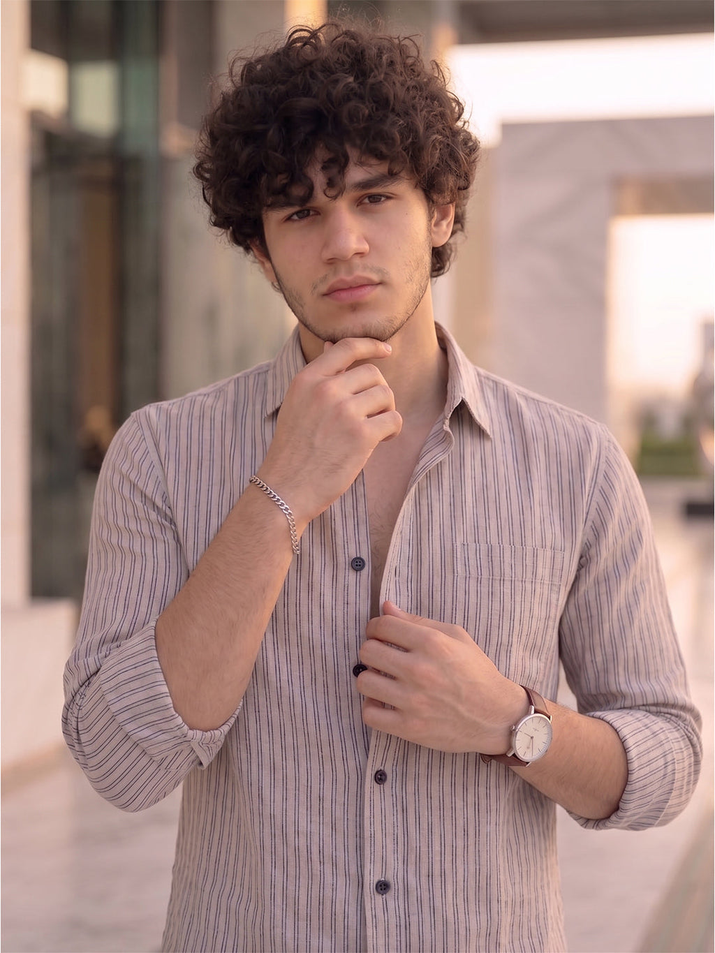 VORA LABEL Men Cotton Striped Regular Fit Casual Shirt - Gray Light