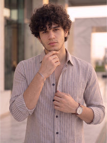 VORA LABEL Men Cotton Striped Regular Fit Casual Shirt - Gray Light