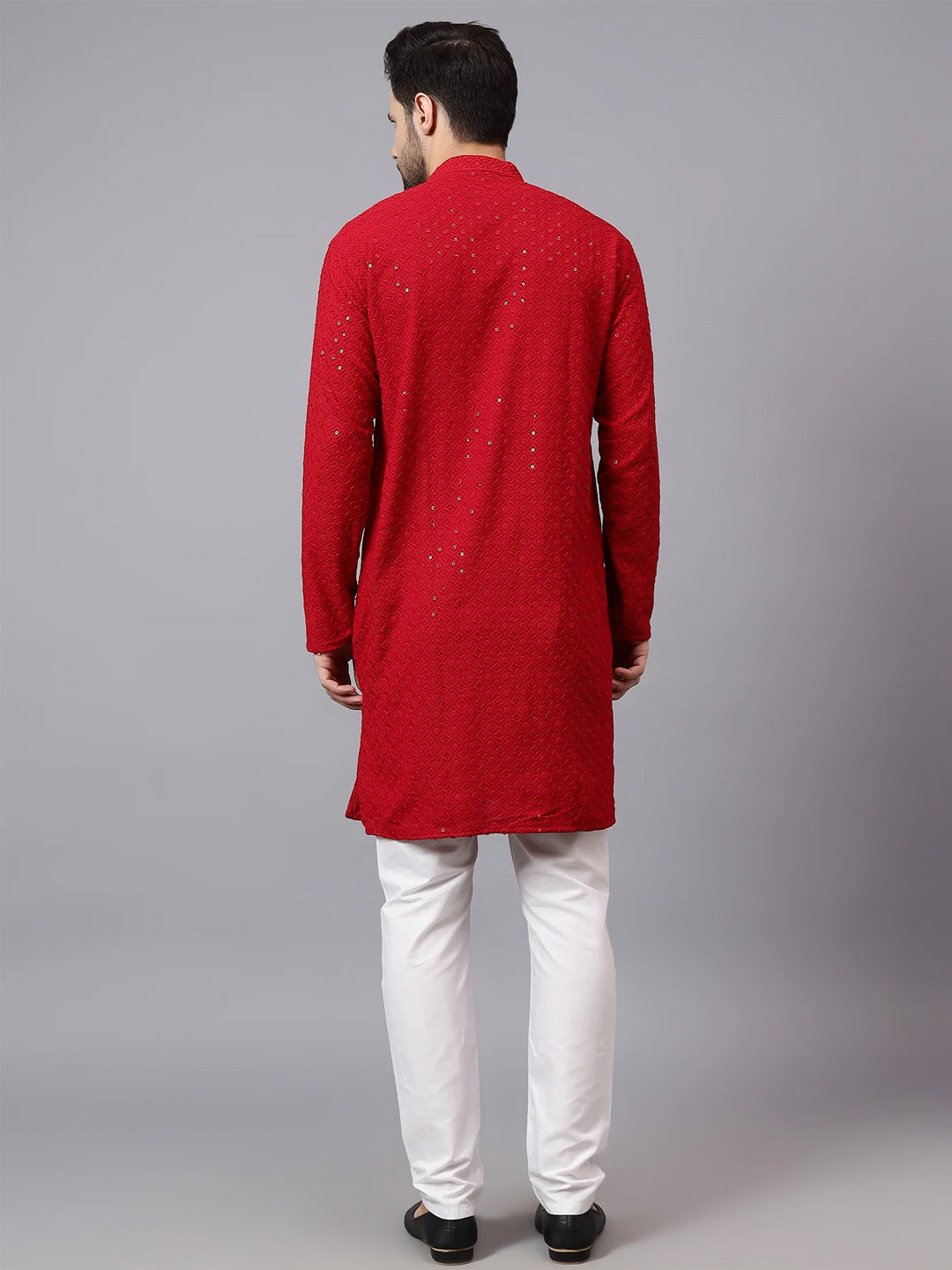 VORA LABEL Men's Red Printed Pure Cotton Kurta | Mandarin Collar | Full Sleeve Traditional Ethnic Wear Secondary image