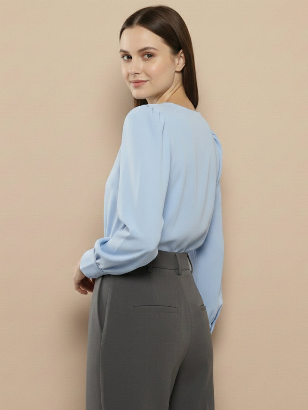 VORA LABEL Women Solid Regular Fit Top - Sky Blue
