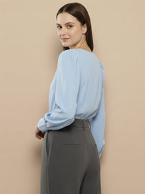 VORA LABEL Women Solid Regular Fit Top - Sky Blue