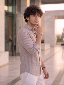 VORA LABEL Men Cotton Striped Regular Fit Casual Shirt - Gray Light