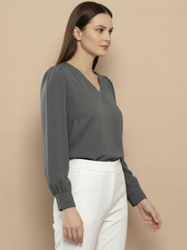 VORA LABEL Women Solid Regular Fit Top - Sky Blue