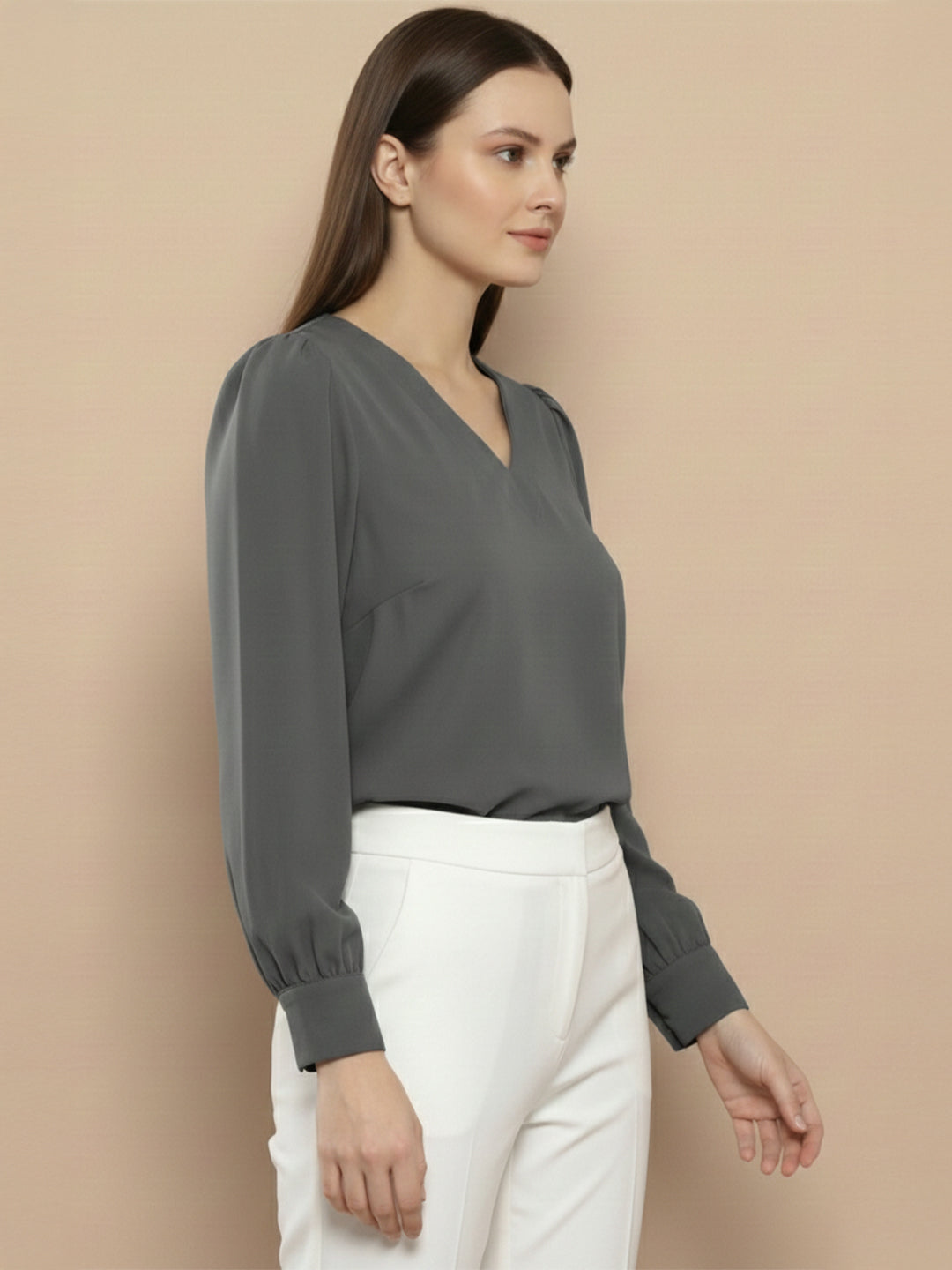 VORA LABEL Women Solid Regular Fit Top - Sky Blue