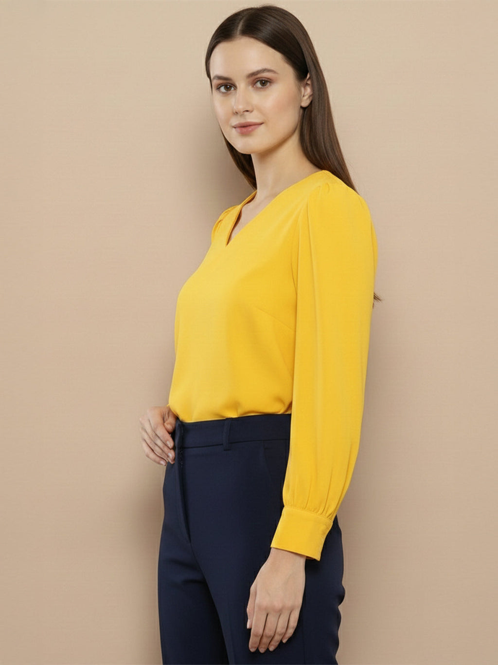 VORA LABEL Women Denim Solid Regular Fit Top - Yellow