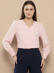 VORA LABEL Women Solid Regular Fit Top - Sky Blue