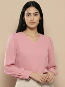 VORA LABEL Women Solid Regular Fit Top - Sky Blue