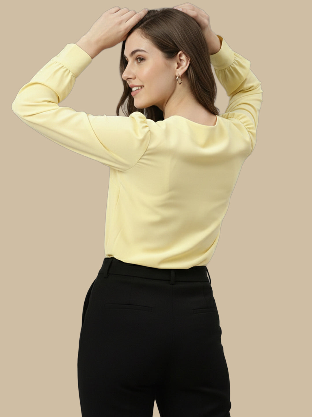 VORA LABEL Women Denim Solid Regular Fit Top - Yellow