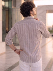 VORA LABEL Men Cotton Striped Regular Fit Casual Shirt - Gray Light