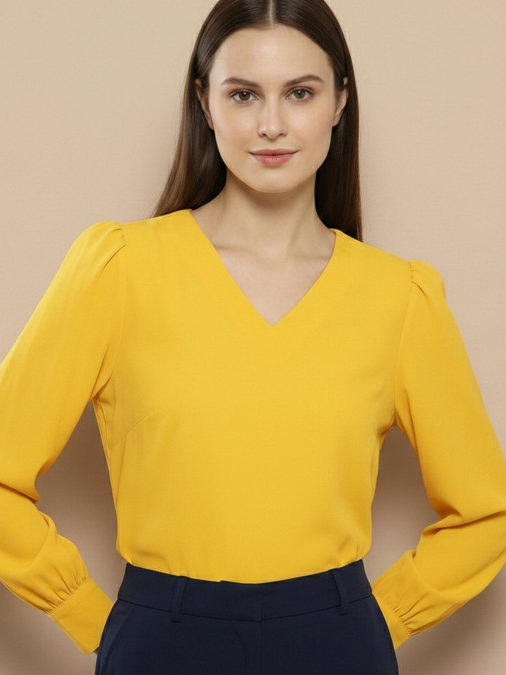 VORA LABEL Women Denim Solid Regular Fit Top - Yellow