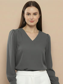 VORA LABEL Women Solid Regular Fit Top - Sky Blue