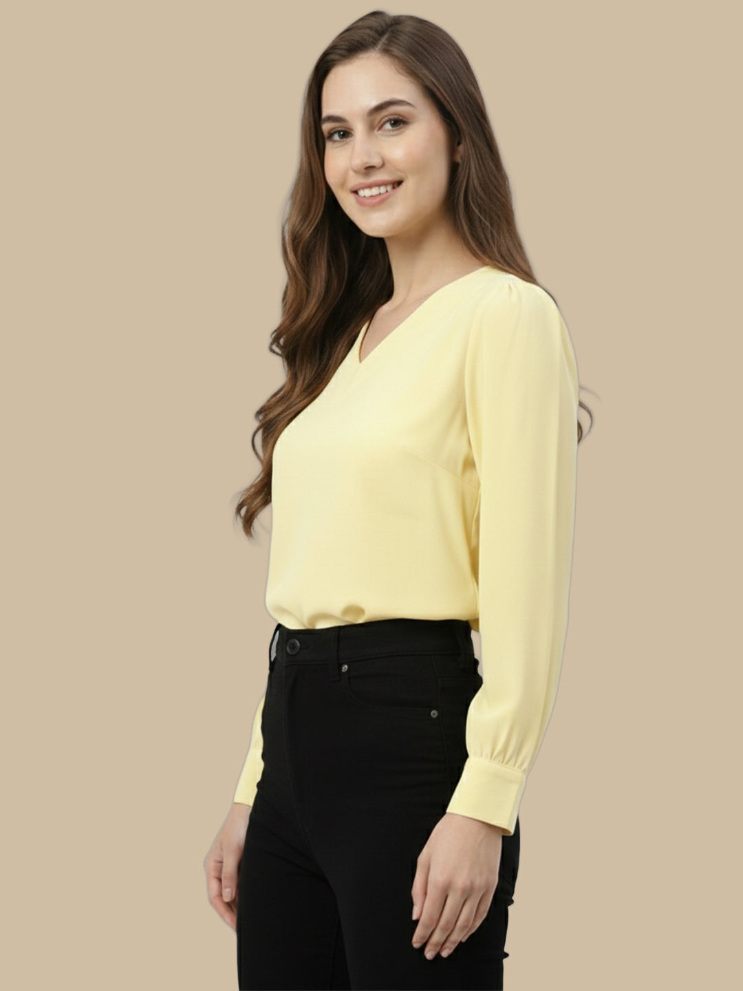 VORA LABEL Women Denim Solid Regular Fit Top - Yellow