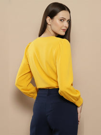 VORA LABEL Women Denim Solid Regular Fit Top - Yellow