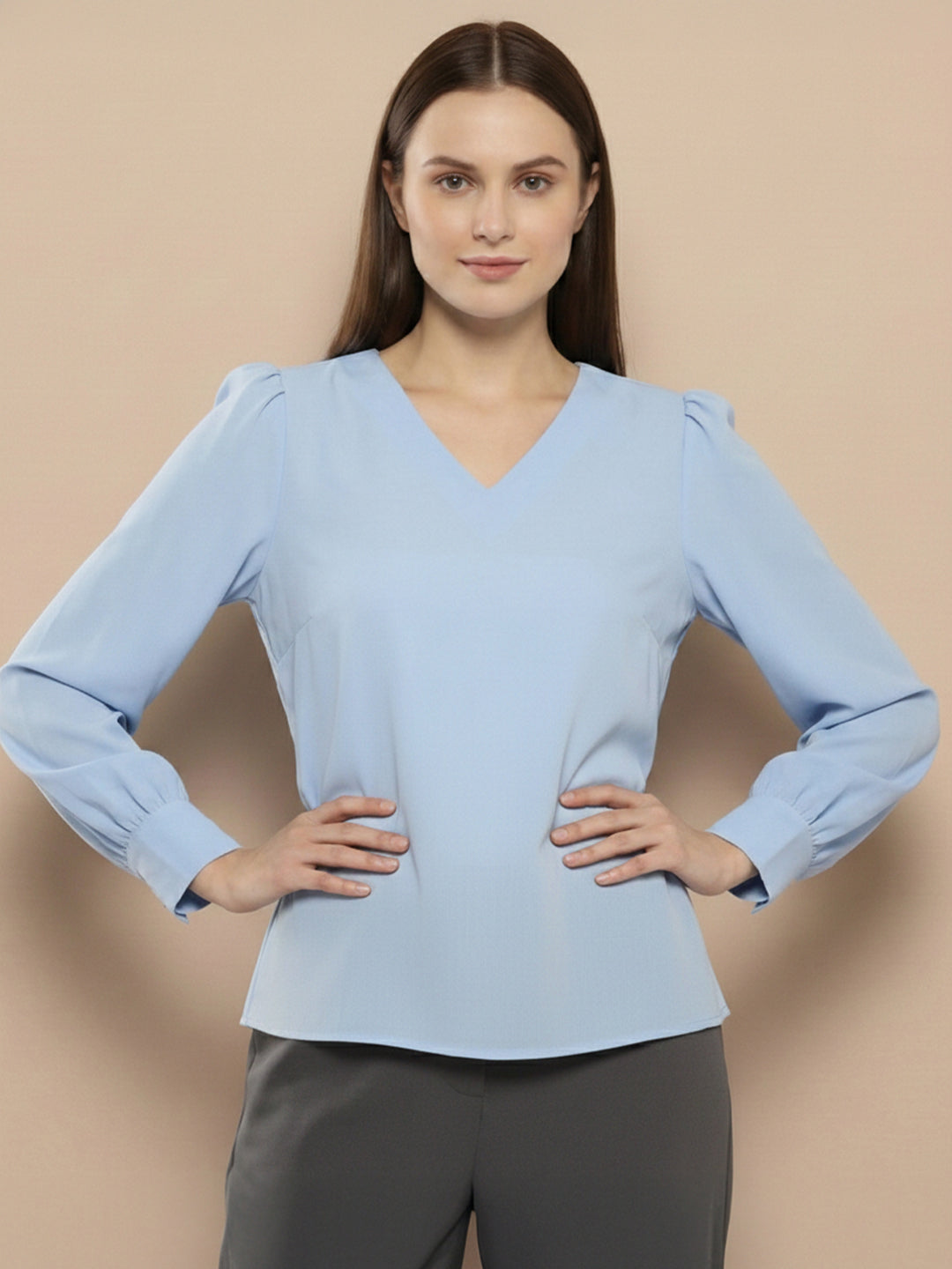 VORA LABEL Women Solid Regular Fit Top - Sky Blue Secondary image