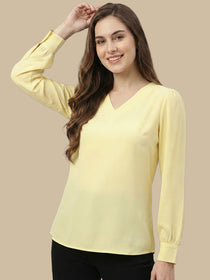 VORA LABEL Women Denim Solid Regular Fit Top - Yellow