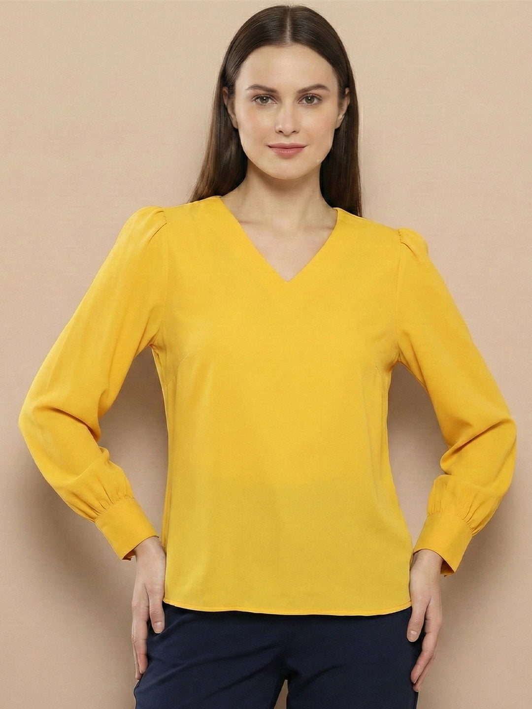 VORA LABEL Women Denim Solid Regular Fit Top - Yellow