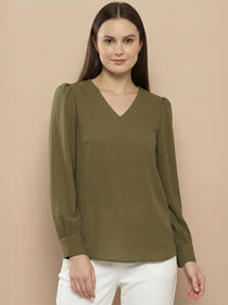 VORA LABEL Women Solid Regular Fit Top - Sky Blue
