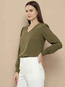 VORA LABEL Women Solid Regular Fit Top - Sky Blue