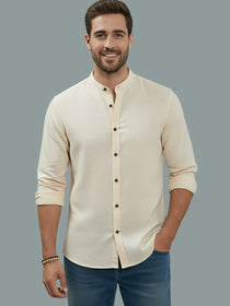 VORA LABEL Men Cotton Regular Fit Mandarin Collar Casual Shirt - Pink