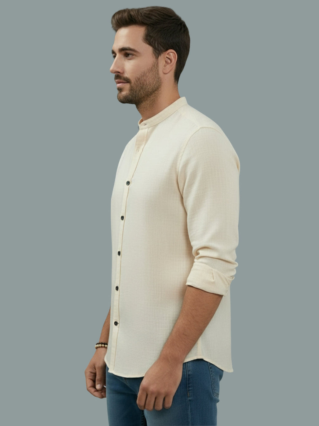 VORA LABEL Men Cotton Regular Fit Mandarin Collar Casual Shirt - Pink