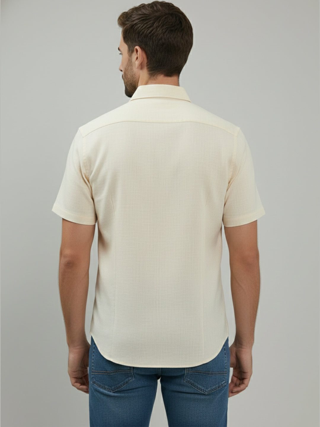 VORA LABEL Men Cotton Regular Fit Spread Collar Casual Shirt - Yellow
