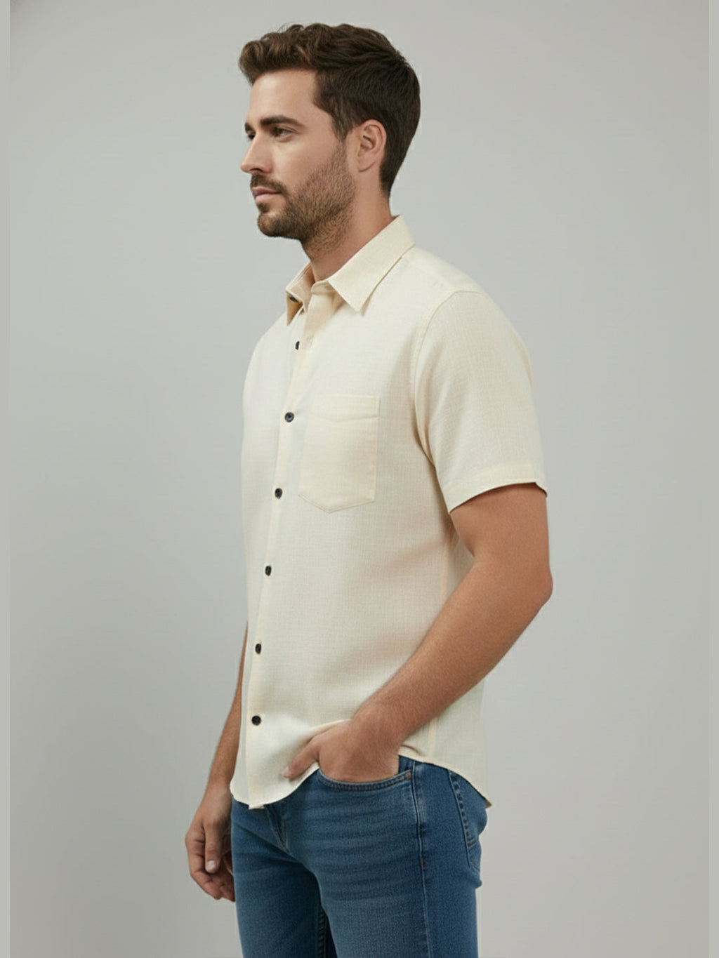 VORA LABEL Men Cotton Regular Fit Spread Collar Casual Shirt - Yellow
