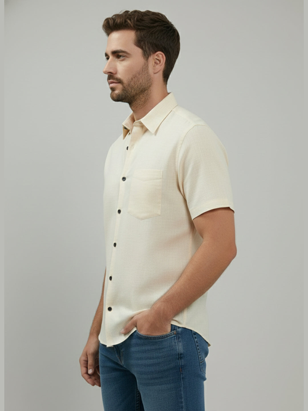 VORA LABEL Men Cotton Regular Fit Spread Collar Casual Shirt - Yellow