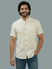 VORA LABEL Men Cotton Regular Fit Mandarin Collar Casual Shirt - White