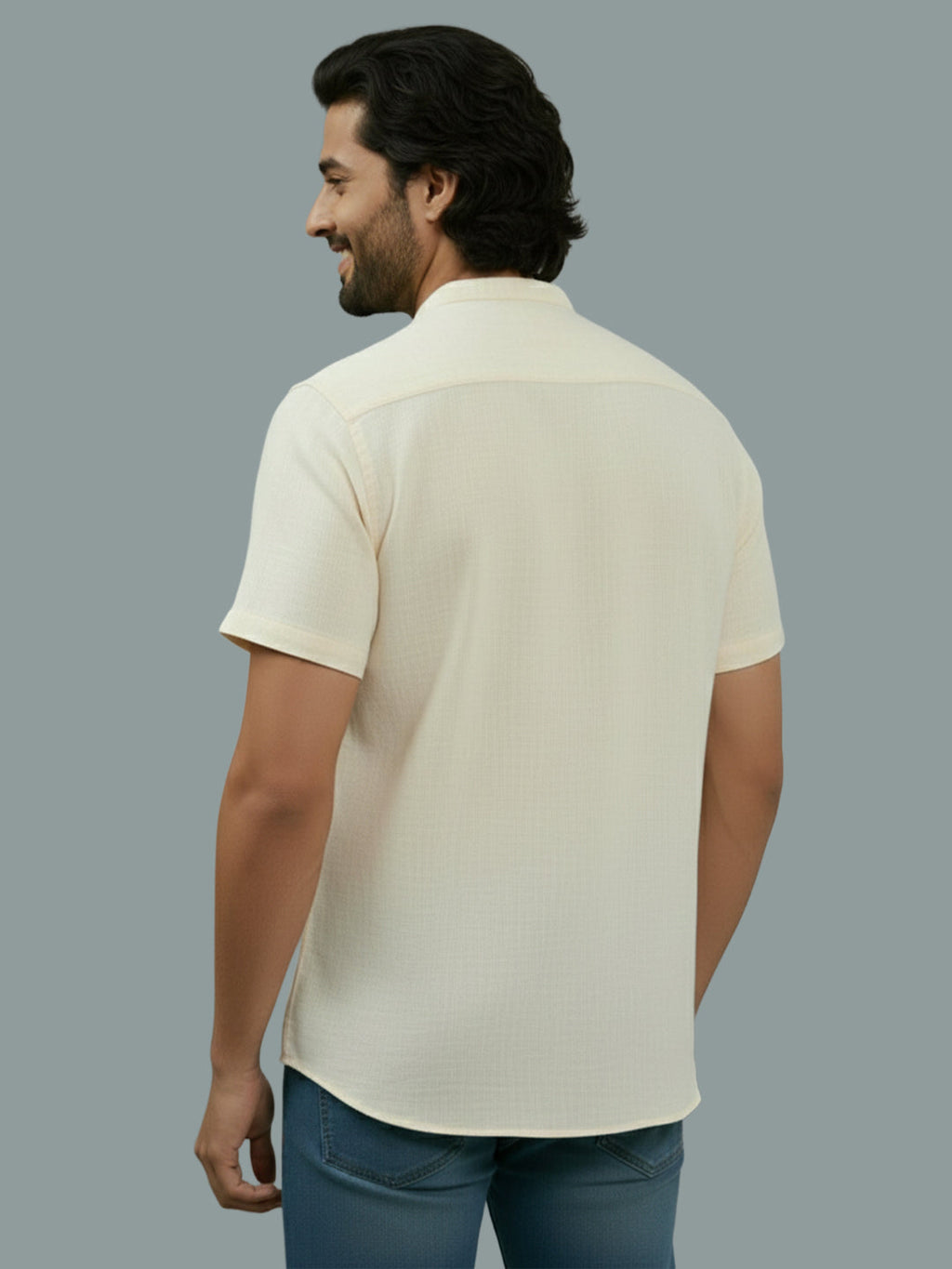 VORA LABEL Men Cotton Regular Fit Mandarin Collar Casual Shirt - White