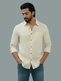 VORA LABEL Men Cotton Regular Fit Spread Collar Casual Shirt - Green