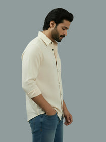 VORA LABEL Men Cotton Regular Fit Spread Collar Casual Shirt - Green