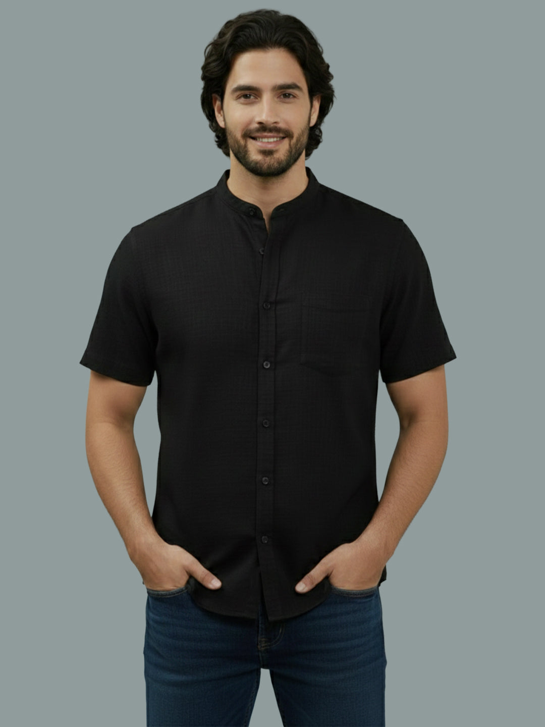 VORA LABEL Men Cotton Regular Fit Mandarin Collar Casual Shirt - White