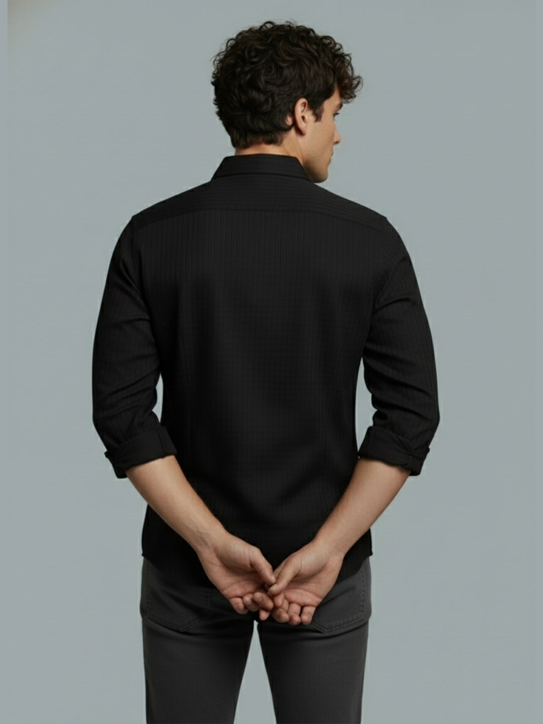 VORA LABEL Men Cotton Solid Regular Fit Spread Collar Casual Shirt - Black