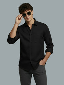 VORA LABEL Men Cotton Solid Regular Fit Spread Collar Casual Shirt - Black