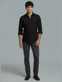 VORA LABEL Men Cotton Solid Regular Fit Spread Collar Casual Shirt - Black