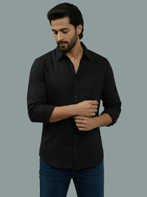 VORA LABEL Men Cotton Regular Fit Spread Collar Casual Shirt - Green