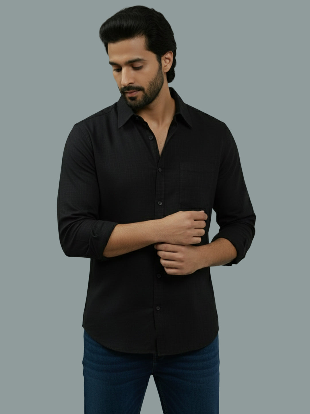 VORA LABEL Men Cotton Regular Fit Spread Collar Casual Shirt - Green