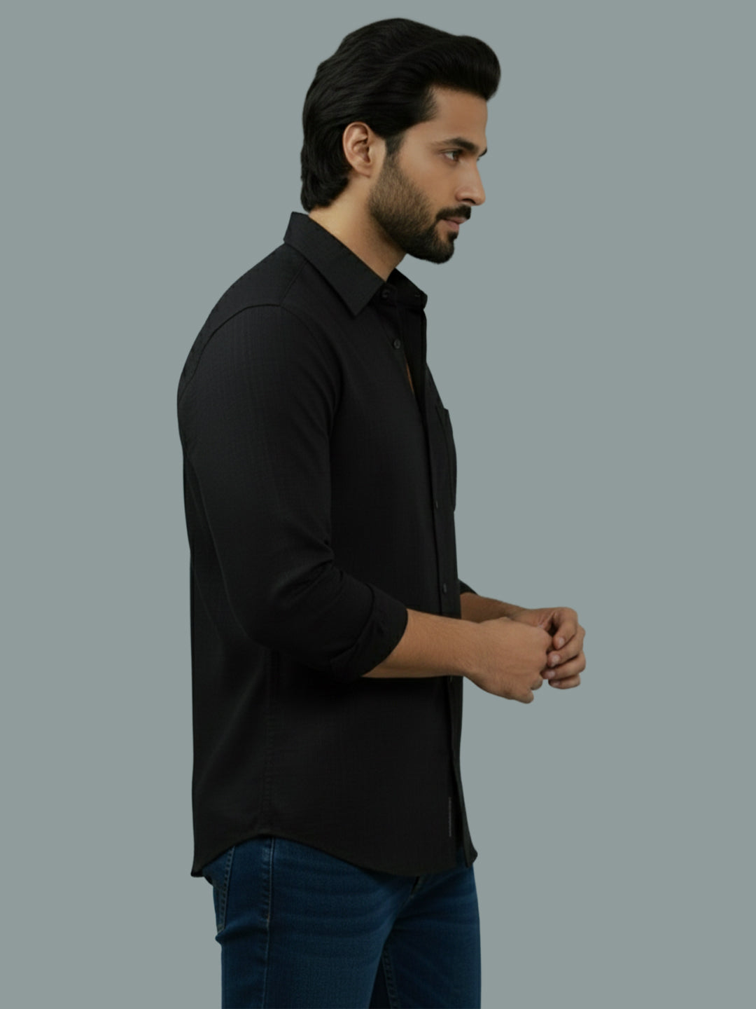 VORA LABEL Men Cotton Regular Fit Spread Collar Casual Shirt - Green