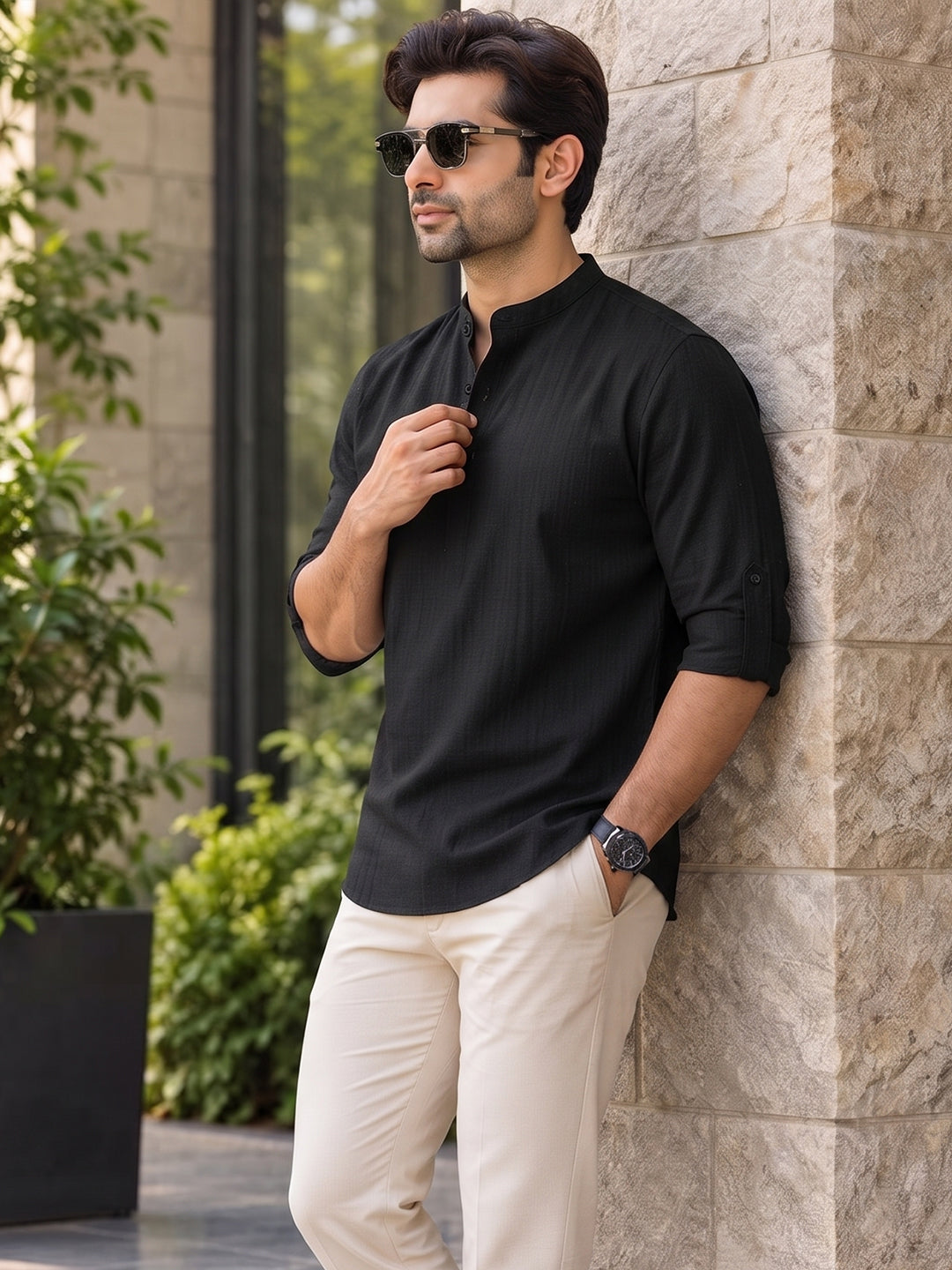 VORA LABEL Men’s Cotton Blend Solid Kurta | Mandarin Collar Full Sleeve Kurta | Casual & Festive Wear