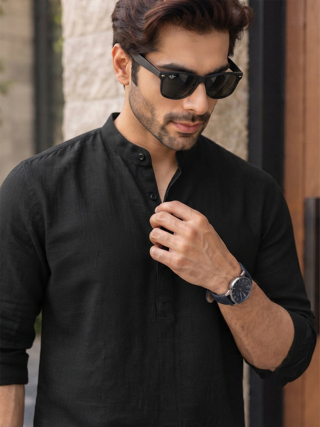 VORA LABEL Men’s Cotton Blend Solid Kurta | Mandarin Collar Full Sleeve Kurta | Casual & Festive Wear