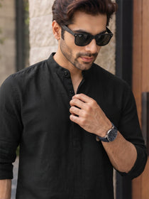 VORA LABEL Men’s Cotton Blend Solid Kurta | Mandarin Collar Full Sleeve Kurta | Casual & Festive Wear