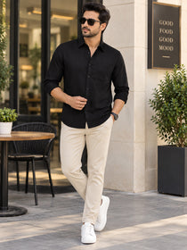 VORA LABEL Men’s Solid Cotton Blend Shirt | Full Sleeve Casual & Formal Shirt