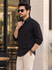 VORA LABEL Men’s Solid Cotton Blend Shirt | Full Sleeve Casual & Formal Shirt