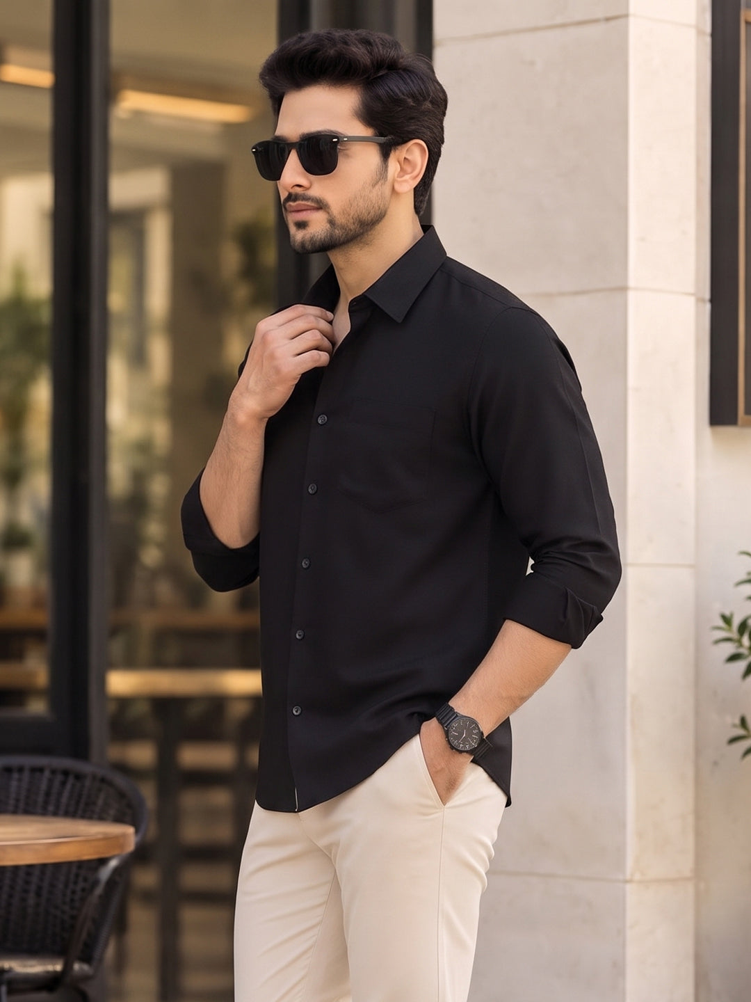 VORA LABEL Men’s Solid Cotton Blend Shirt | Full Sleeve Casual & Formal Shirt