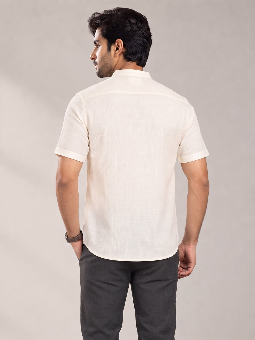 VORA LABEL Men’s Cotton Blend Mandarin Collar Half Kurta | Short Sleeve Solid Casual Wear